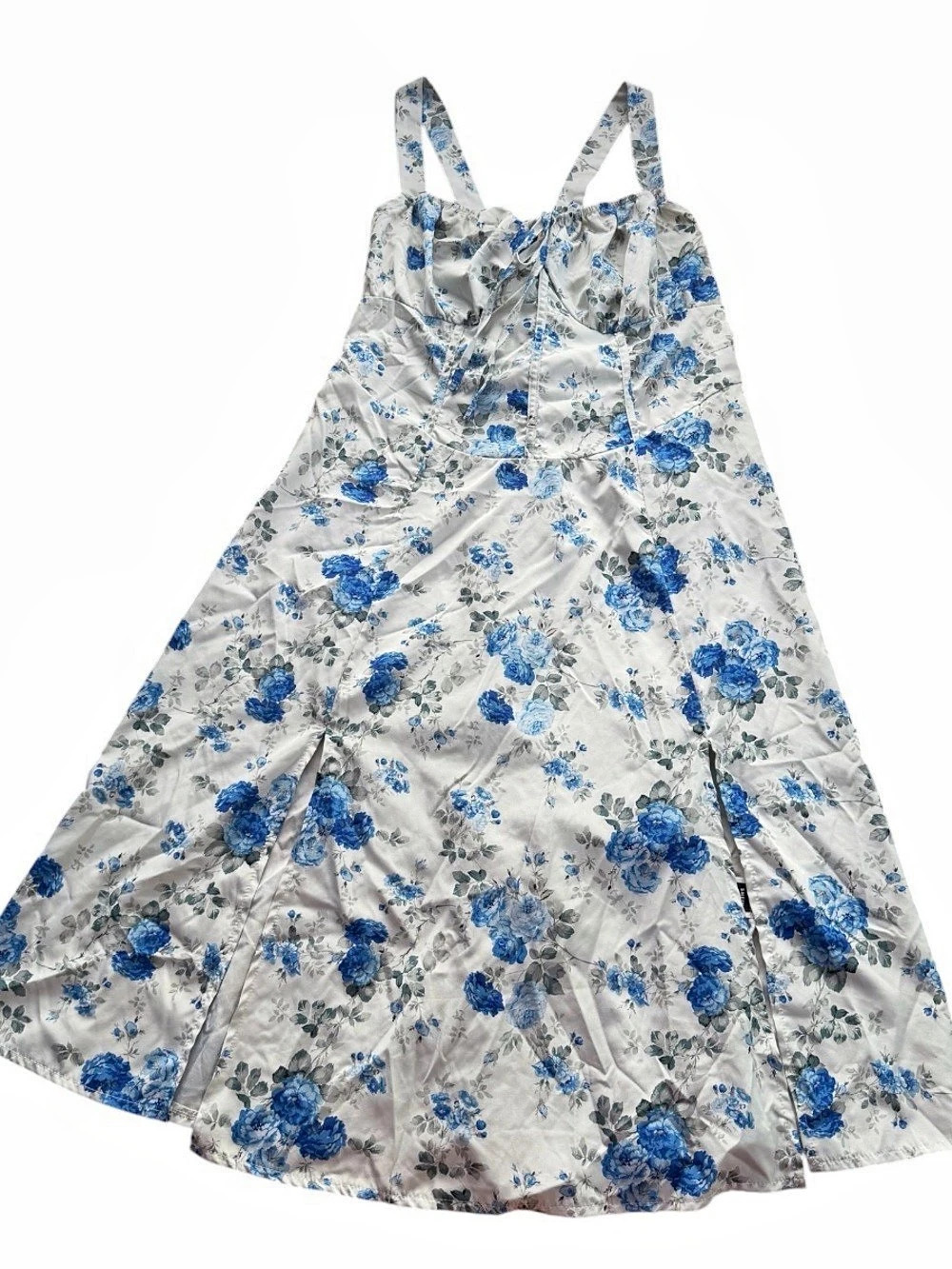 SHEIN Curve 0XL Blue Floral Lace-Up Back Slit Maxi Dress Bustier Corset